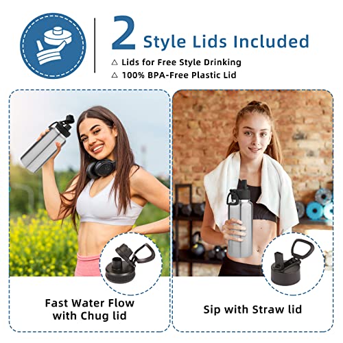 32 oz Insulated Water Bottles Bulk 8 Pack with Straw Lid & Spout Lid (8 Count)
