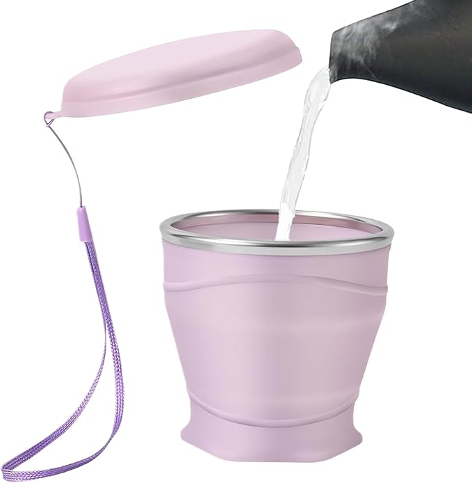 Travel Cup | 8.8oz/260ml Food Grade Silicone Drinking Cups - Hot Coffee Mug | for Backpacking Outdoors Travel Women Men Kids Family Friends