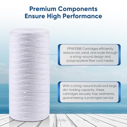 10 Micron 10 x 4.5 Whole House String Wound Sediment Filter for Well Water (4 Count)