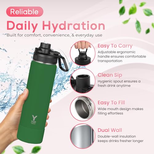 Y TOP 24 oz Insulated Water Bottle Leak Proof Spout Lid Fits in Car Cup Holder