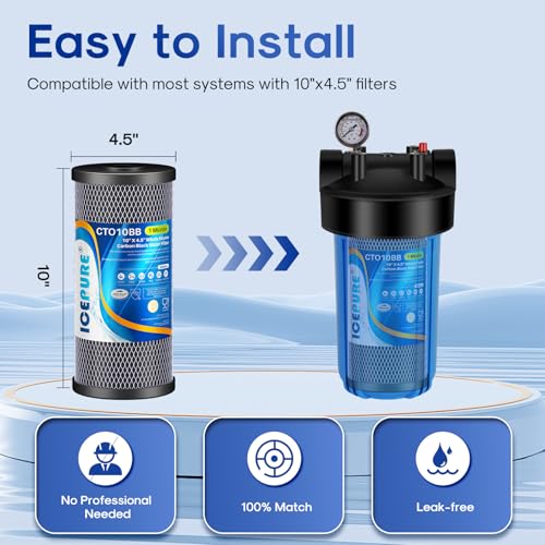 10" x 4.5" Whole House Sediment Activated Carbon Water Filter 2Pack (2 Count)