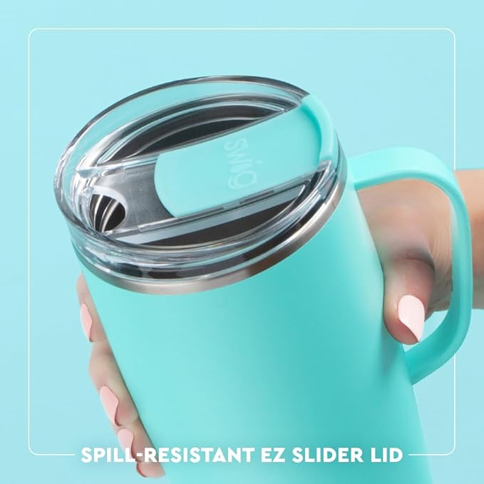 Swig Life 22oz Travel Mug, Insulated Tumbler with Handle and Lid, Travel Coffee Mug, Cup Holder Friendly, Stainless Steel 22 oz Tumbler, Reusable Insulated with Lid (Brite Stripe)