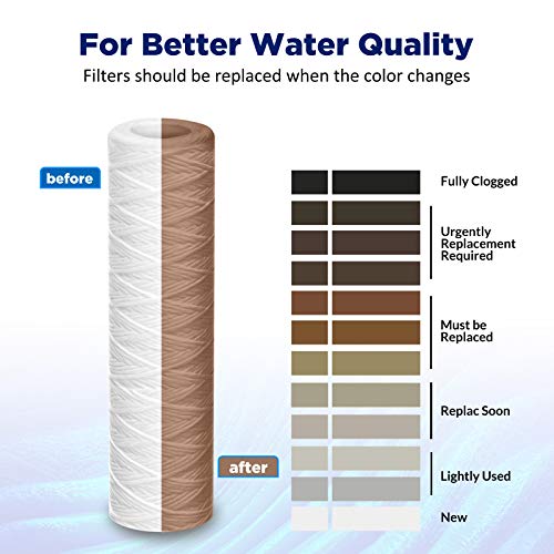 5 Micron 10"x2.5" String Wound Whole House Water Filter Replacement Cartridge Universal Sediment Filters for Well Water (6 Count)