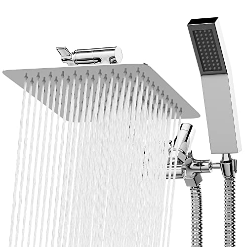 All Metal Shower Head 10" Dual Square Shower Head With Handheld Wand 71in Hose Set