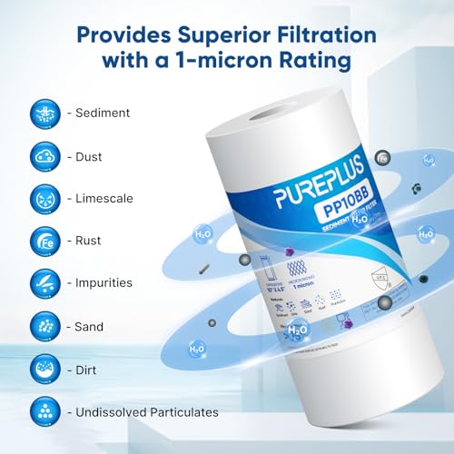 1 Micron 10" x 4.5" Whole House Sediment Home Water Filter Replacement Cartridge for RFC (2 Count)