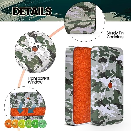 100 Gram Camouflage Gun Safe Dehumidifier Silica Gel Canister Rechargeable Dehumidifier Desiccant Reusable Indicating Desiccant Moisture Absorber with Visible Window [4PACK] (4 Count)