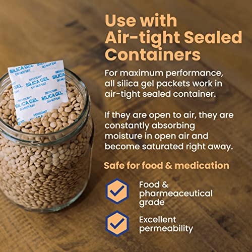 5 gram (1,000 Packets) Food Safe Pure White Silica Gel Desiccant Dehumidifier Packs - Rechargeable & Coated Moisture Absorbers - Protects Against Moisture Damage - (Packed in 200x Sets of 5) (1000 Count)