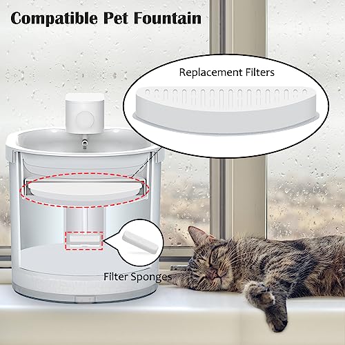 4 Pack Cat Water Fountain Filter & 6 Pack Replacement Fliter Sponges Compatible with Uahpet Water Fountain 67oz (4 Count)
