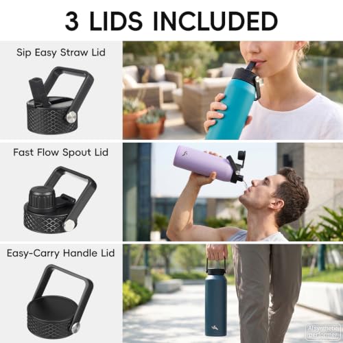 25 oz Insulated Stainless Steel Water Bottle with 3 Lids