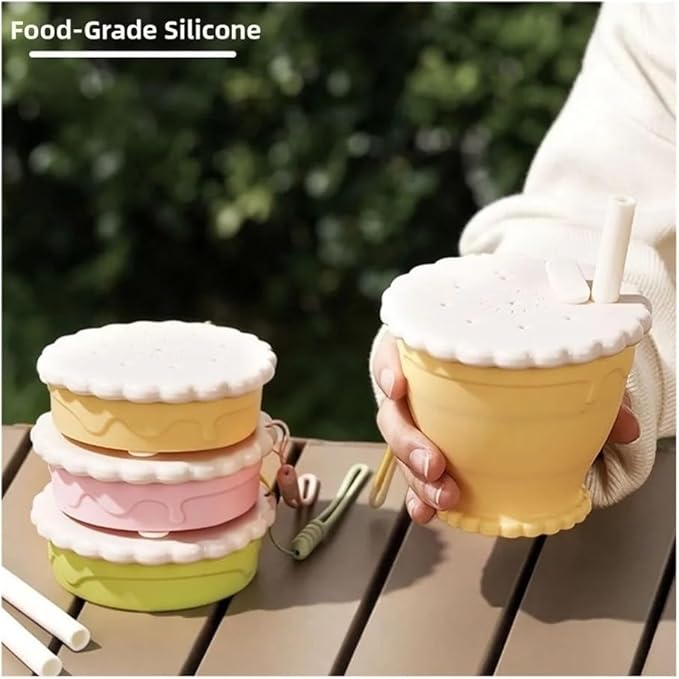 Portable Foldable Silicone Coffee Cup - 255ml Travel Water Cup for Kitchen, Dining, Sports & Outdoors(Yellow)