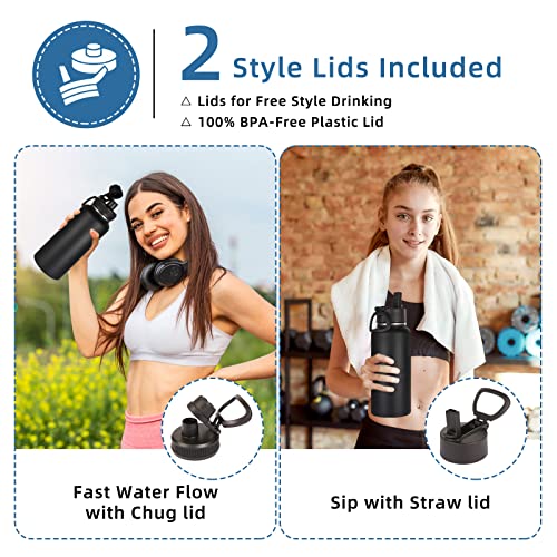 32 oz Insulated Water Bottles Bulk 2 Pack with Straw Lid & Spout Lid (2 Count)
