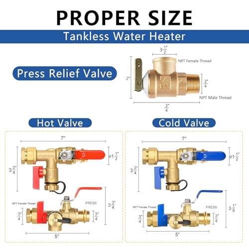 3 4 Inch GUOFIS IPS Tankless Water Heater Valve Kit with Pressure Relief Valve (30 Count)