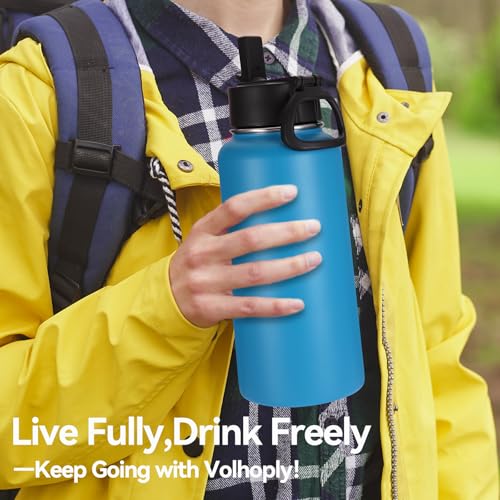 32 oz Insulated Water Bottles Bulk 2 Pack with Straw Lid & Spout Lid