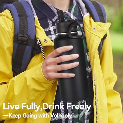 32 oz Insulated Water Bottles Bulk 2 Pack with Straw Lid & Spout Lid (2 Count)