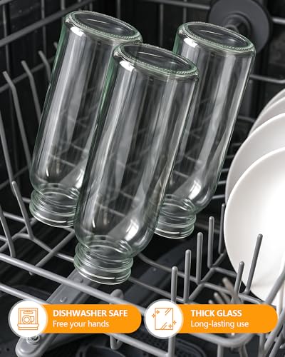 10.5 oz Glass Juice Bottles with Stainless Steel Gold Lid Leak Proof (8 Count)