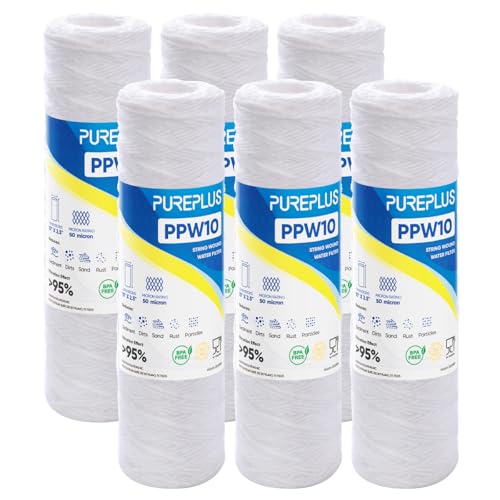 50 Micron 10"x2.5" Whole House String Wound Sediment Filter for Well Water (6 Count)