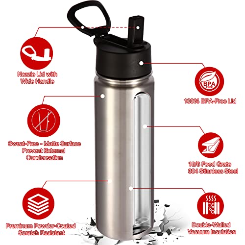22 oz Insulated Water Bottles with Straw Lid