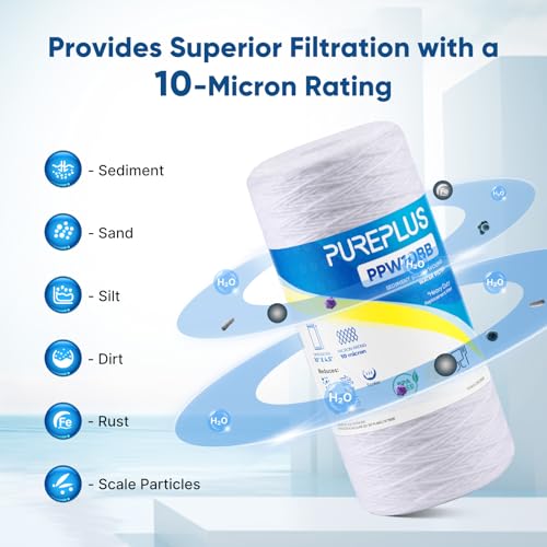 10 Micron 10 x 4.5 Whole House String Wound Sediment Filter for Well Water (4 Count)