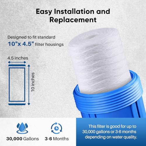 10 Micron 10 x 4.5 Whole House String Wound Sediment Filter for Well Water (4 Count)
