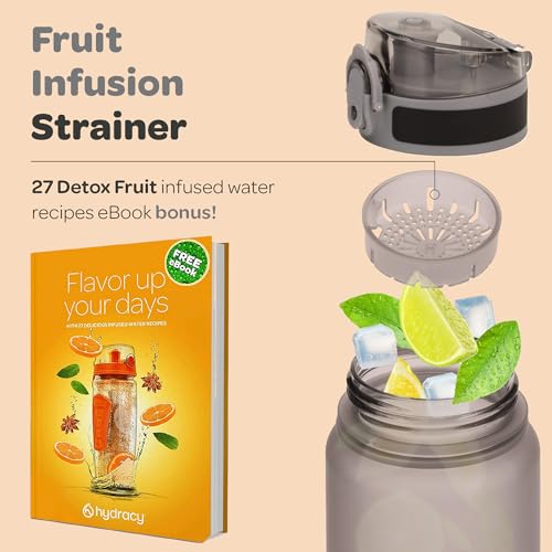 Motivational Water Bottle with Time Marker & Fruit Infuser 32 oz