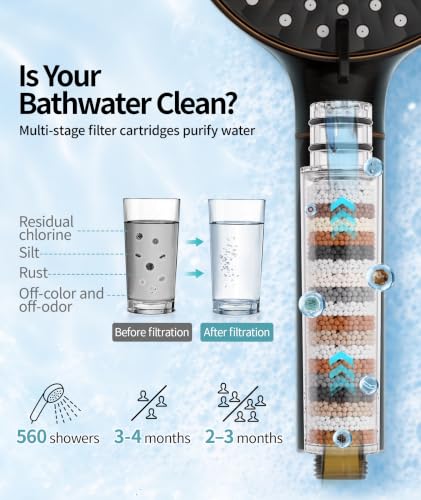 Filtered Shower Head with Handheld High Pressure 9 Spray Mode Showerhead Detachable Shower Head Water Softener Filters Beads for Hard Water Remove Chlorine 4 Filters ORB