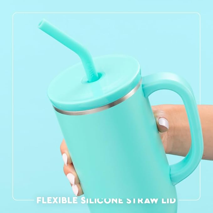 Swig Life 30oz Mega Mug, 30oz Tumbler with Handle and Straw, Large Insulated Tumblers, Cup Holder Friendly Travel Mug, Stainless Steel 30 oz Tumbler, Reusable Insulated Water Bottle (Brite Stripe)