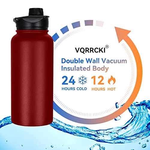 32 oz Insulated Water Bottle with Straw Lid & Wide Mouth Lids