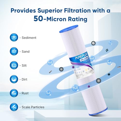 50 Micron 20" x 4.5" Whole House Pleated Sediment Filter for Well Water (4 Count)