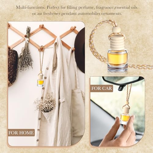 600 Pieces Hanging Car Diffuser Air Freshener Bottle Bulk Empty Glass Refillable Perfume Bottles Oil Diffuser Aromatherapy Pendant for Auto Interior Ornaments Decor (600 Count)