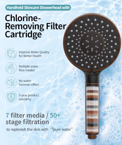 Filtered Shower Head with Handheld High Pressure 9 Spray Mode Showerhead Detachable Shower Head Water Softener Filters Beads for Hard Water Remove Chlorine 1 Filter ORB