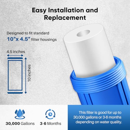 1 Micron 10" x 4.5" Whole House Sediment Home Water Filter Replacement Cartridge for RFC (2 Count)