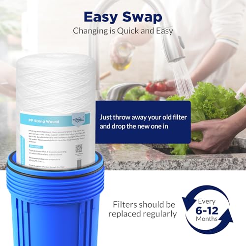 1 Micron 10"x4.5" String Wound Whole House Water Filter Replacement Cartridge Universal Sediment Filters for Well Water (4 Count)