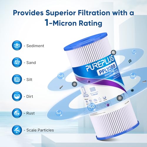 1 Micron 10" x 4.5" Whole House Pleated Sediment Filter for Well Water (3 Count)
