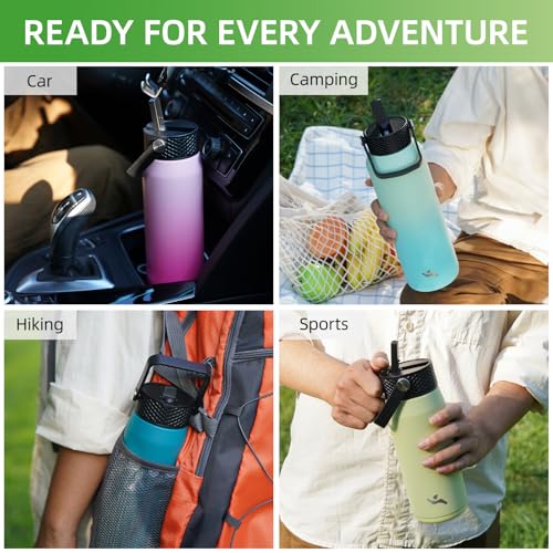 40 oz Insulated Stainless Steel Water Bottle with 3 Lids