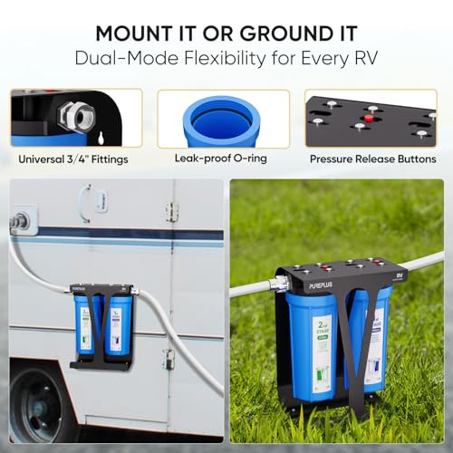 RV Dual Stage Water Filter System with Grooved Sediment and Carbon Cartridges
