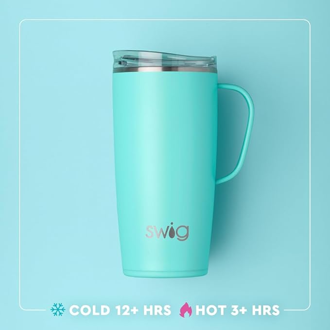 Swig Life 22oz Travel Mug, Insulated Tumbler with Handle and Lid, Travel Coffee Mug, Cup Holder Friendly, Stainless Steel 22 oz Tumbler, Reusable Insulated with Lid (Secret Garden)