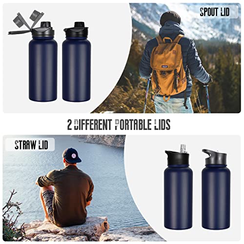 32 oz Insulated Water Bottle with Straw Lid & Wide Mouth Lids