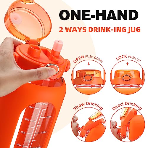 64 oz Glass Water Bottle with 2