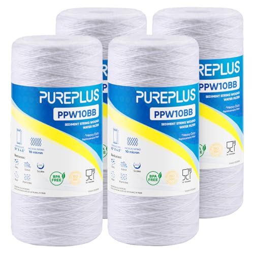 10 Micron 10 x 4.5 Whole House String Wound Sediment Filter for Well Water (4 Count)