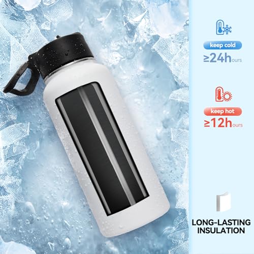 32 oz Insulated Water Bottles Bulk with 2 Lids (4 Count)