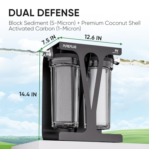 RV Dual Stage Water Filter System with Grooved Sediment and Carbon Cartridges