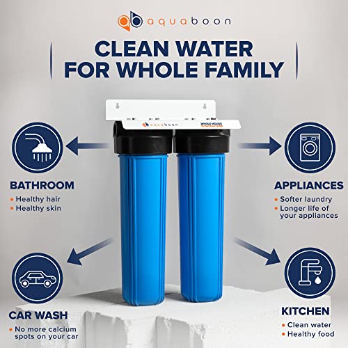 2 Stage Whole House Water Filter System with 20x4.5 Filters Against Sediment & Chlorine with Pressure Gauge & Release