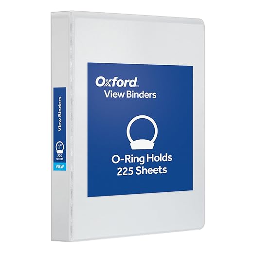 Oxford Ring Binders, 1" Round Ring Binders, View Binder, Covers on 3 Sides, XtraLife Hinge, Non-Stick, PVC-Free, White, 225 Sheet Capacity (1002512)