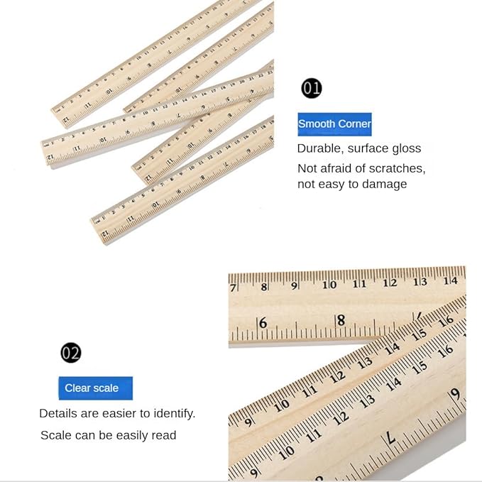 2 Pack Wooden Ruler 12 Inch Rulers Bulk Wood Measuring Ruler Office Ruler 2 Scale