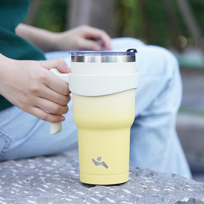 Konokyo 40 oz Tumbler with Handle and 2 Straw 2 Lid, Insulated Water Bottle Stainless Steel Vacuum Cup Reusable Travel Mug, Cherry