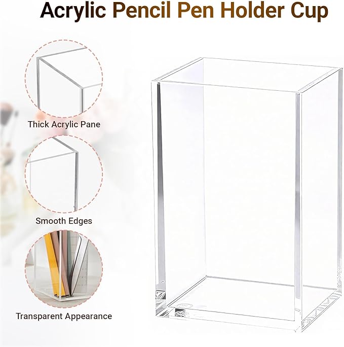 3 Pcs Acrylic Pen Pencil holder and Sticky Note Holder,Clear Desk Organizer,Desk Accessories for Office School Home