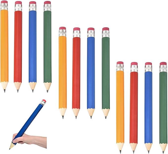 Zugar Land Giant Pencil 15" (4 Colors Available: Orange, Yellow, Blue and Green) Real Wood. Already Sharpened. Large Wooden Jumbo Pencils with Pink Top Erasers (12 Pack (4 Colors))