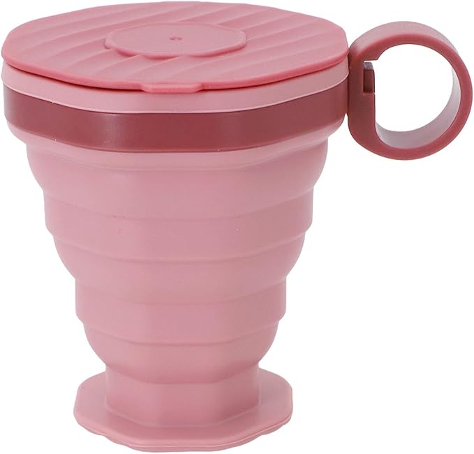 Foldable Silicone Water Cup with Leak-Proof Lid for Hot or Cold Drinks, Portable Coffee and Tea Mug for Hiking, Camping, Travel Outdoors, Easy to Clean and Pocket Size(Pink)