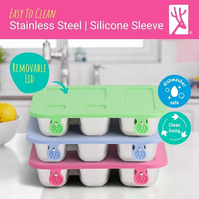 Elk and Friends Kids Stainless Steel Bento Box with Silicone Lid | Leak-proof | Toddler Lunch Container | 4 Compartments | Dishwasher Safe