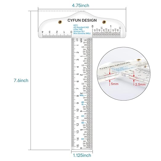6PCS 6 Inches/15cm Acrylic Clear T-Square Ruler, Inches and Metric, T Square Ruler, Transparent, T Ruler, for Crafting Drafting and General Layout Work Art Framing & Drafting Scrapbooking Crafting